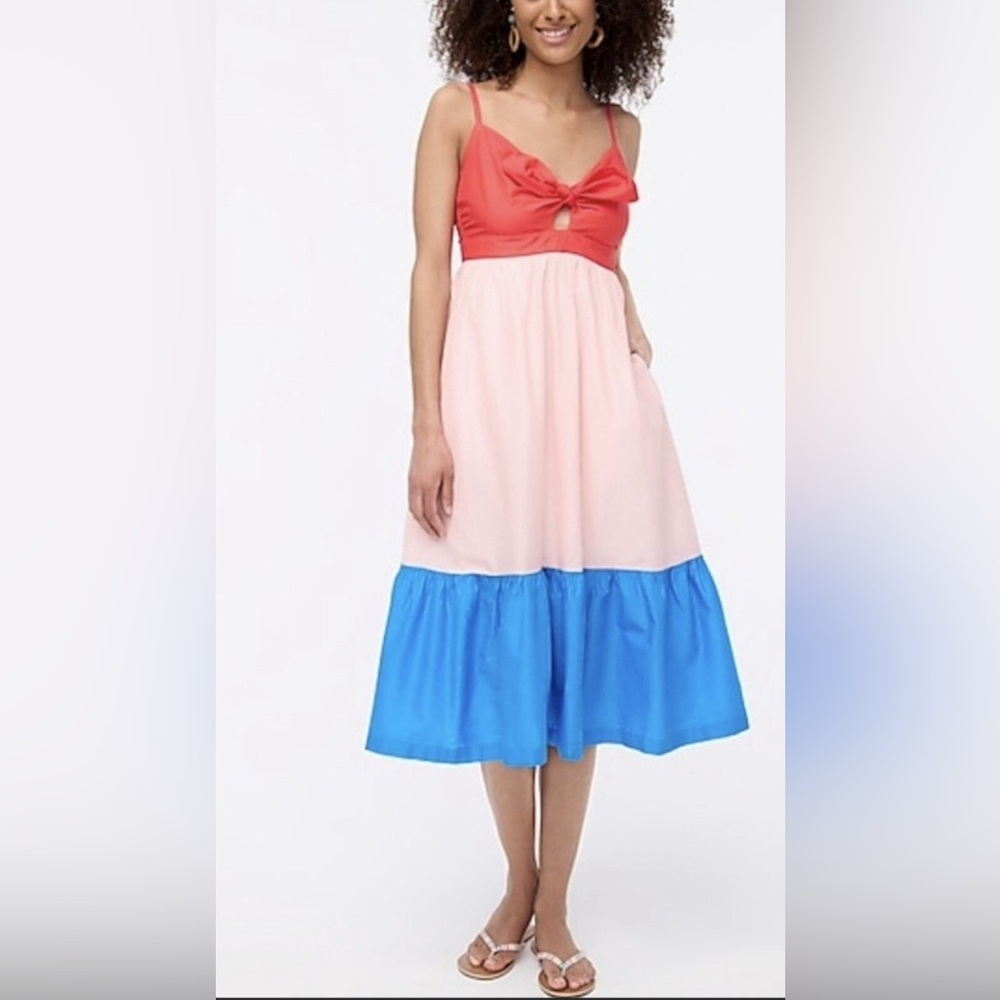 NWT J. Crew Colorblock tie-front cutout midi dress